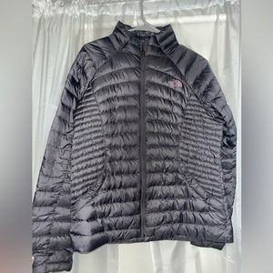 North face grey Jacket with pink logo size medium.